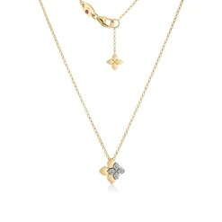 Roberto Coin 18K Yellow Gold Love In Verona Diamond Flower Necklace New