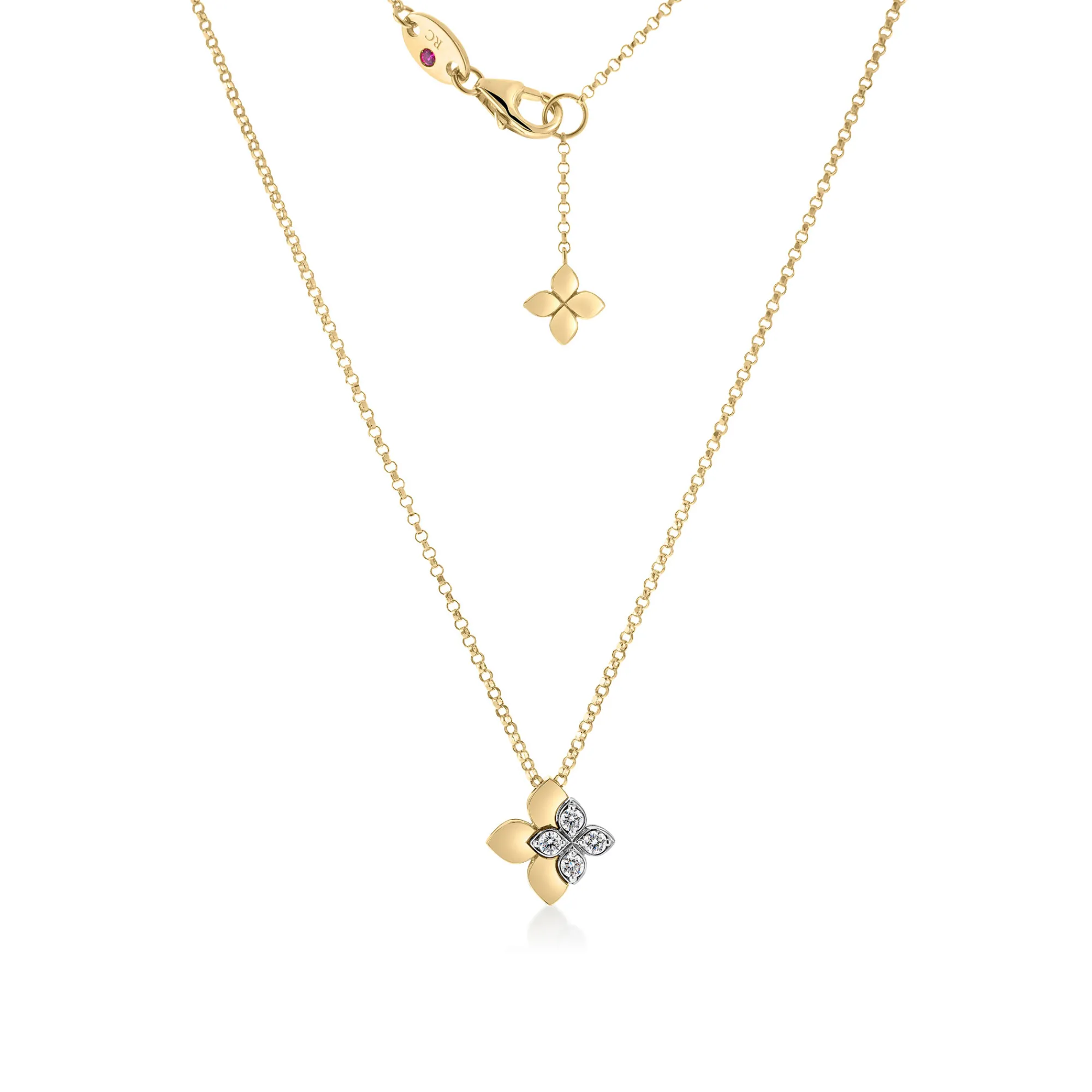 Roberto Coin 18K Yellow Gold Love In Verona Diamond Flower Necklace New