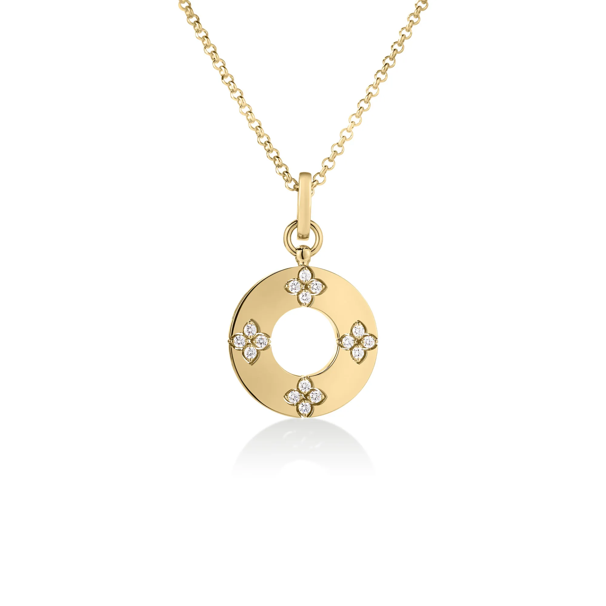 Roberto Coin 18K Yellow Gold Love In Verona Diamond Flower Circle Necklace Outlet