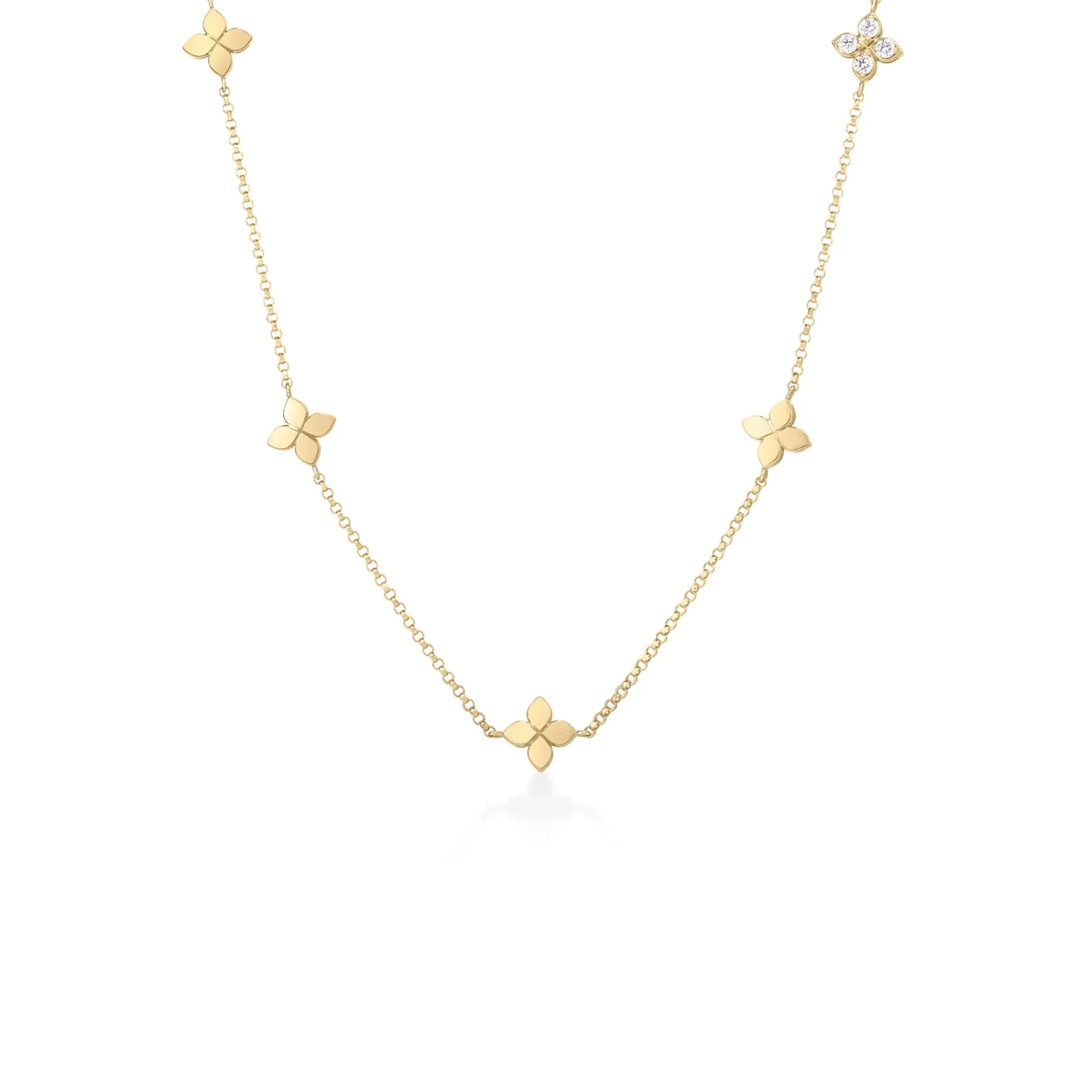 Roberto Coin 18K Yellow Gold Love In Verona Diamond Flower Station Necklace New