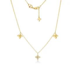 Roberto Coin 18K Yellow Gold Love In Verona Diamond And Polished Flower Station Dangle Necklace Outlet