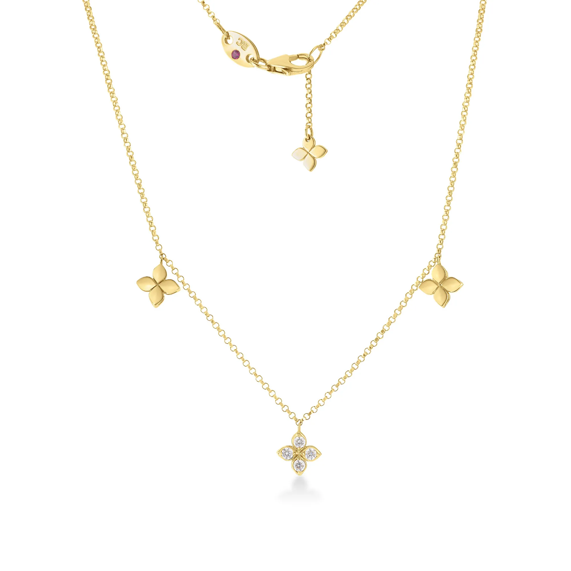 Roberto Coin 18K Yellow Gold Love In Verona Diamond And Polished Flower Station Dangle Necklace Outlet