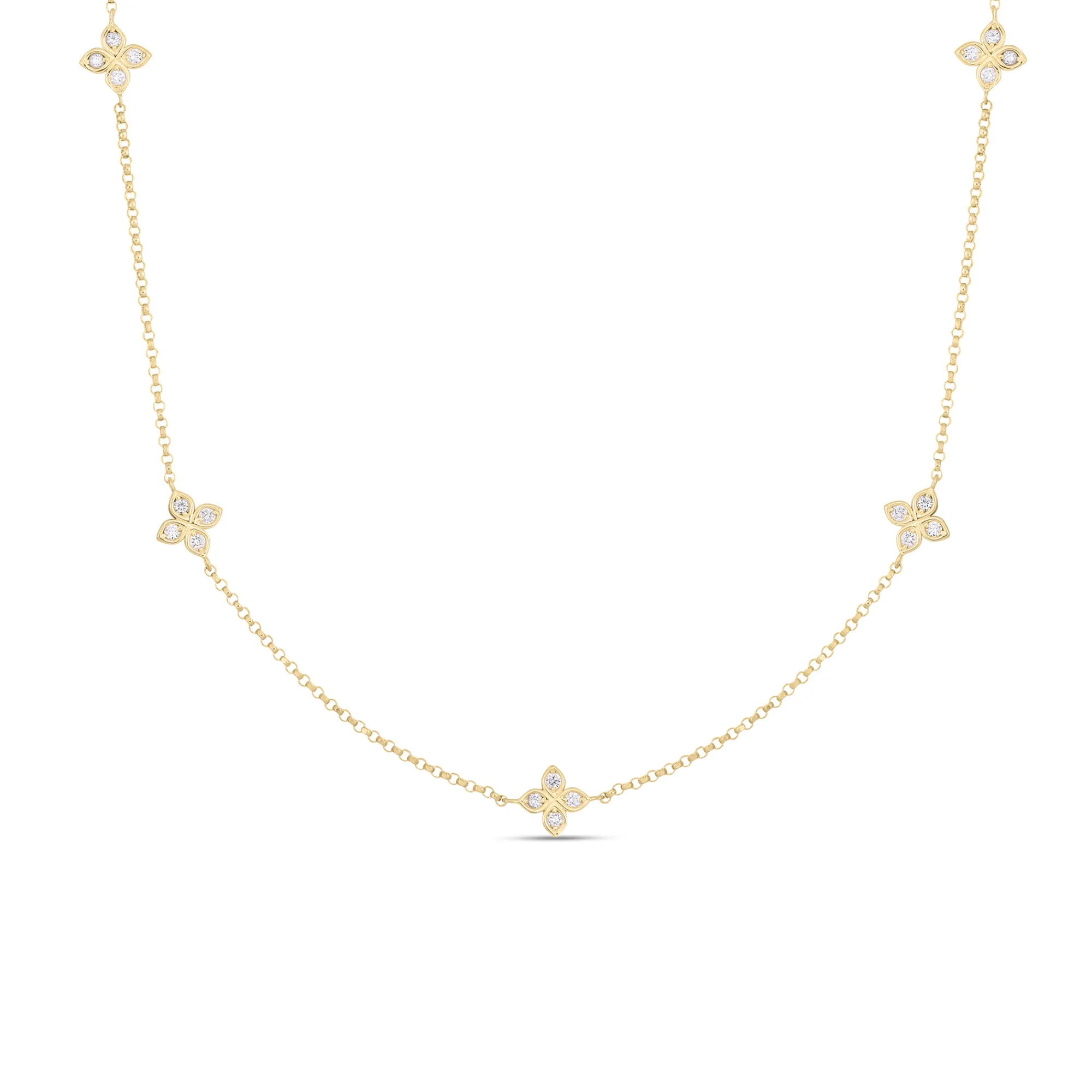 Roberto Coin 18K Yellow Gold Love By The Inch 5 Station Flower Necklace