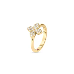 Roberto Coin 18k Yellow Gold Love In Verona Medium Pavé Diamond Flower Ring Hot
