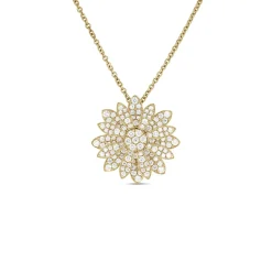 Roberto Coin 18k Yellow Gold Margherita Pave Diamond Flower Necklace Outlet