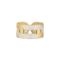 Roberto Coin 18K Yellow Gold Navarra Diamond Link Wide Ring Discount