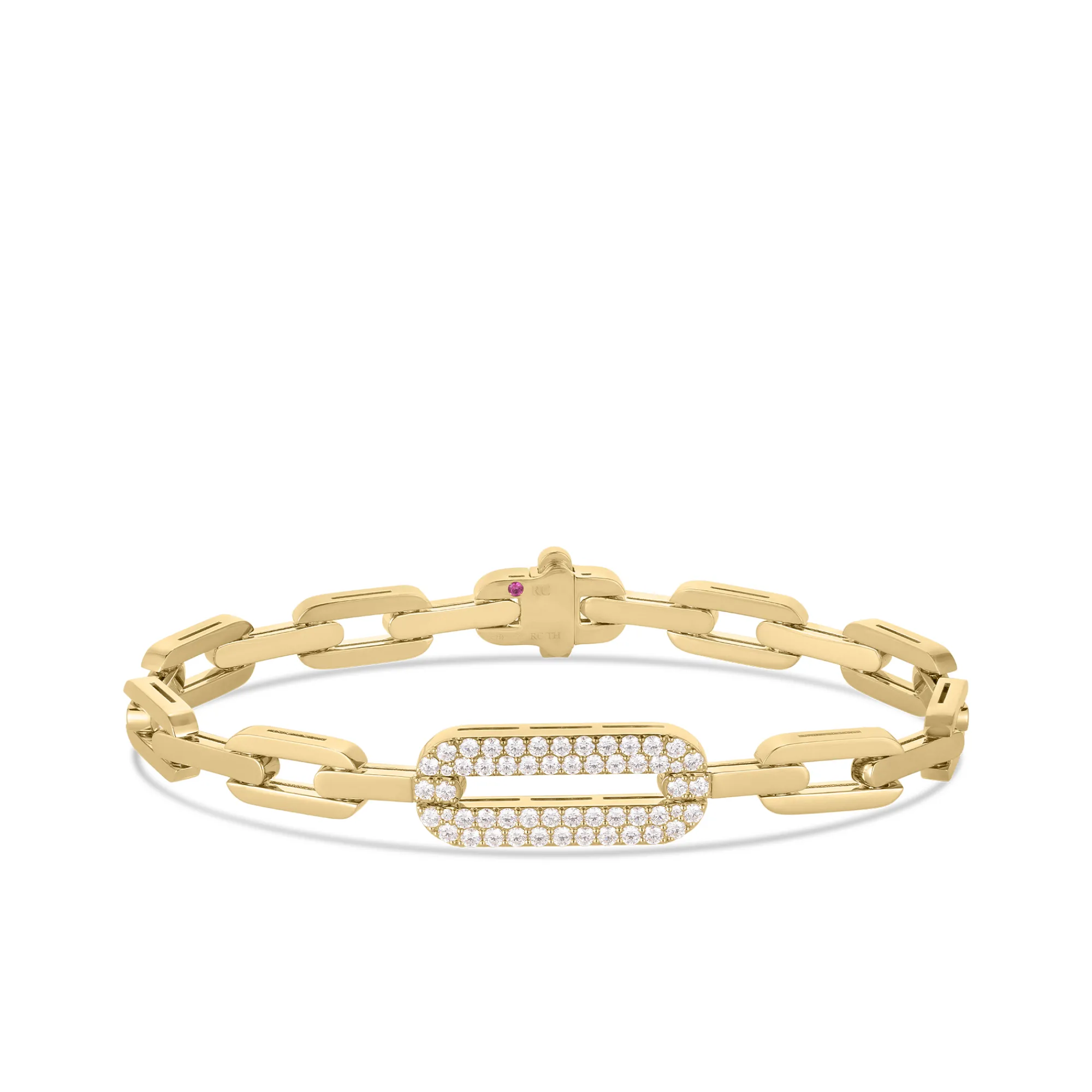 Roberto Coin 18k Yellow Gold Navarra Single Large Pave Diamond Link Bracelet New