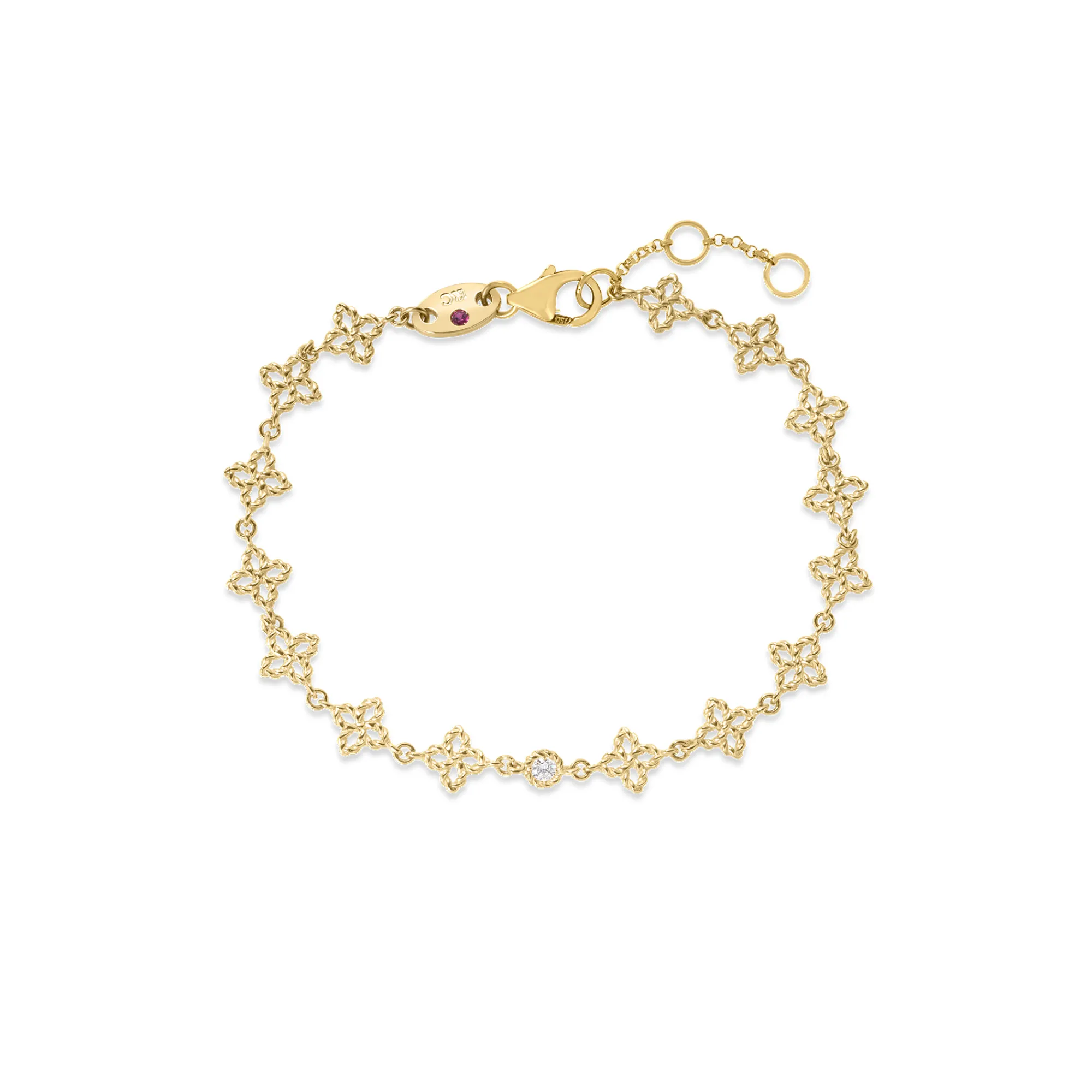 Roberto Coin 18K Yellow Gold Principessa Diamond And Flower Link Bracelet Clearance