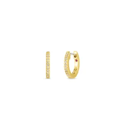 Roberto Coin 12mm 18K Yellow Gold Classic Diamond Extra Small Hoop Earrings Best