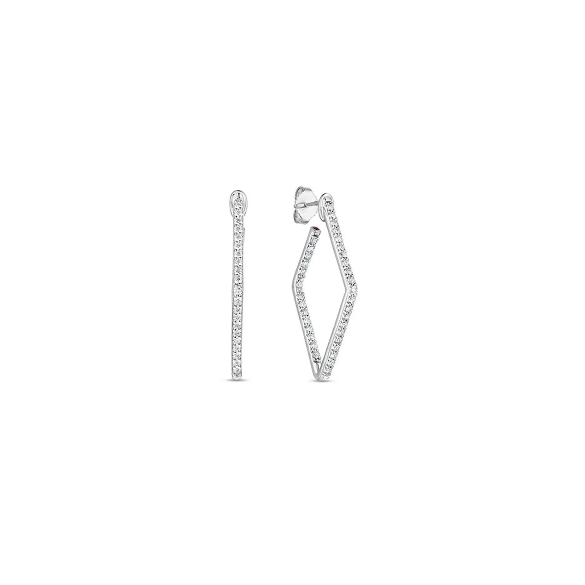 Roberto Coin Perfect Diamond Hoops Collection White Gold Diamonds Earrings 18K White Gold Sale