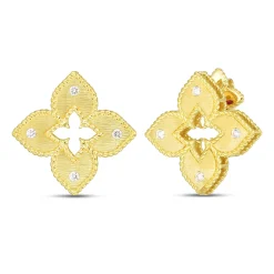 Roberto Coin Petite Venetian Princess Satin & Diamond Accent Flower Stud Earrings 18K Gold Best