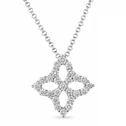 Roberto Coin Princess Flower Diamond Necklace 18K Hot