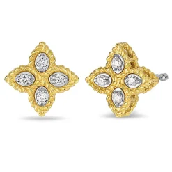 Roberto Coin Princess Flower Diamond Earrings 18K Hot