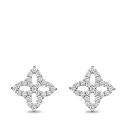 Roberto Coin Princess Small Flower Diamond Stud Earrings 18K New