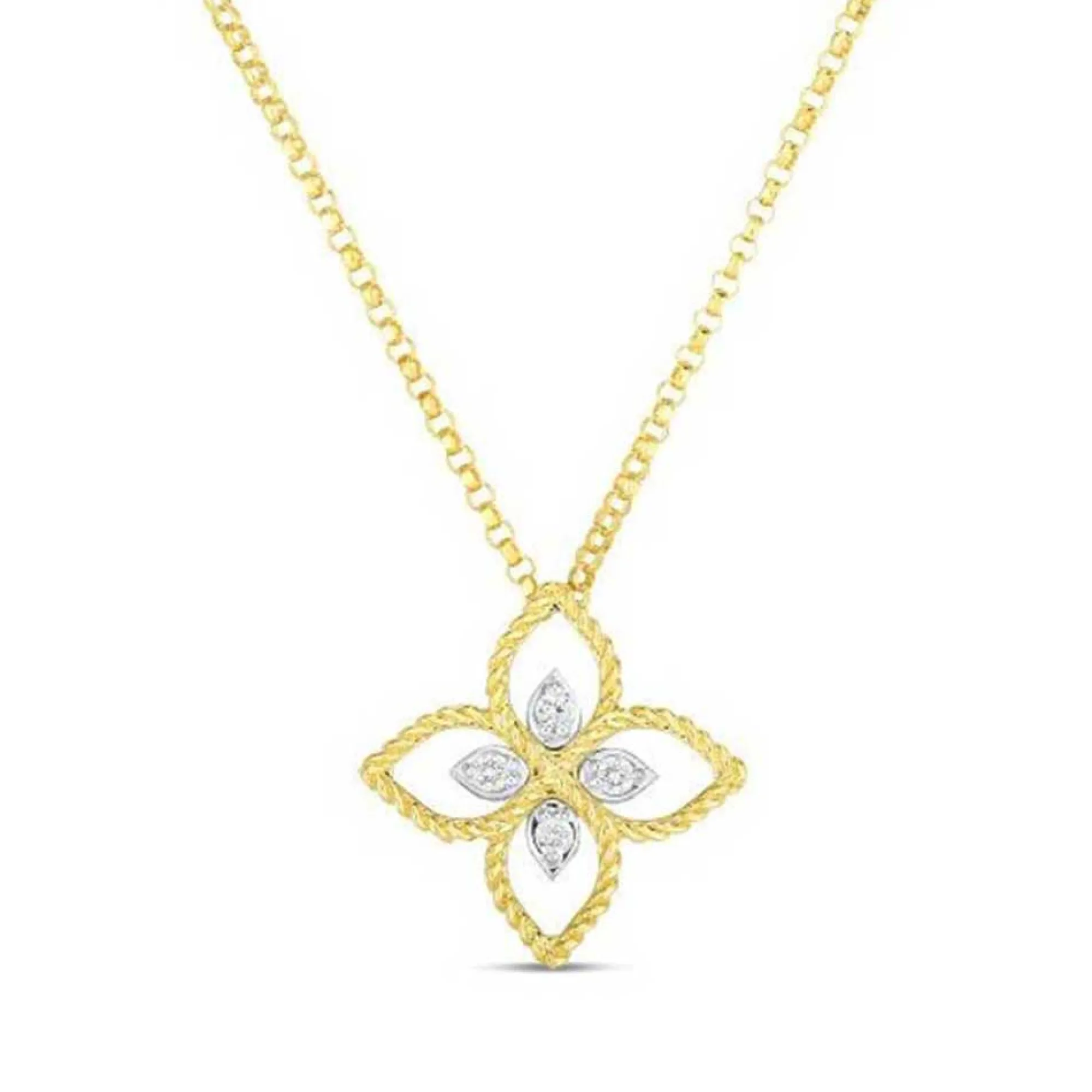 Roberto Coin Principessa Small Diamond Flower Necklace 18K Hot