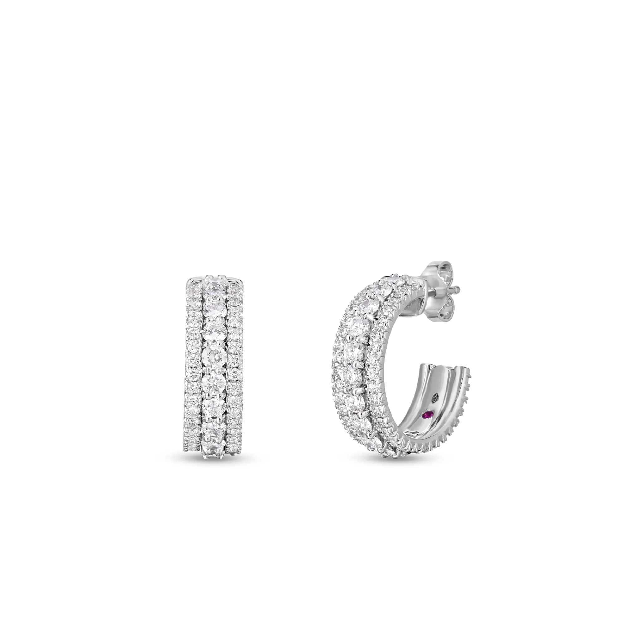 Roberto Coin Siena Diamond 3 Row Diamond Hoop Earrings 18K White Gold, 18mm Clearance