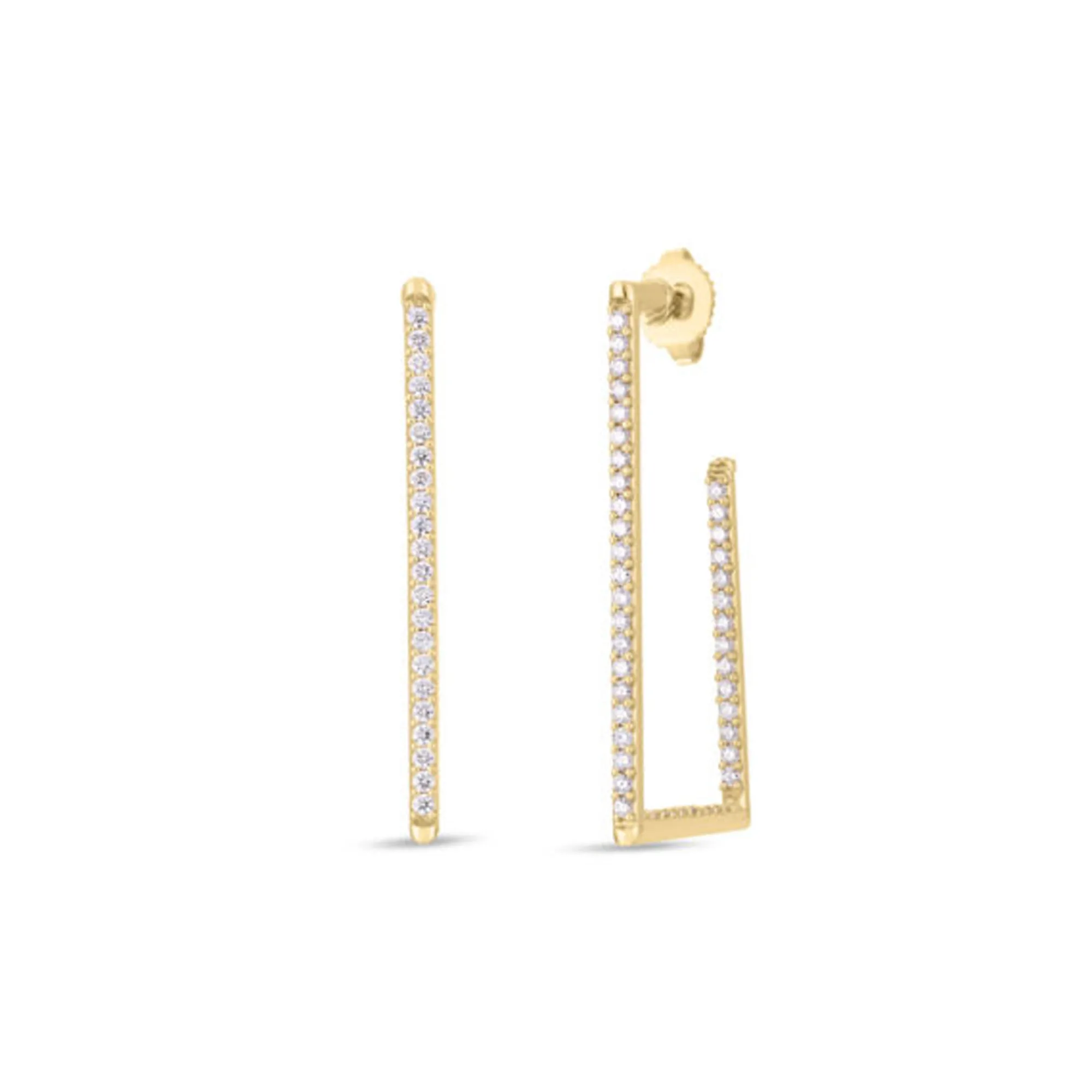 Roberto Coin Small Rectangular Diamond Earrings 18K Yellow Gold Sale