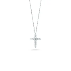 Roberto Coin Tiny Treasures Diamond Tapered Cross Necklace, 18K White Gold Outlet