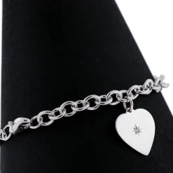 Rolo Bracelet with Heart Charm, Sterling Silver