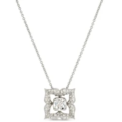 Rose and Round Cut Diamond Pendant Necklace, 18K White Gold Best