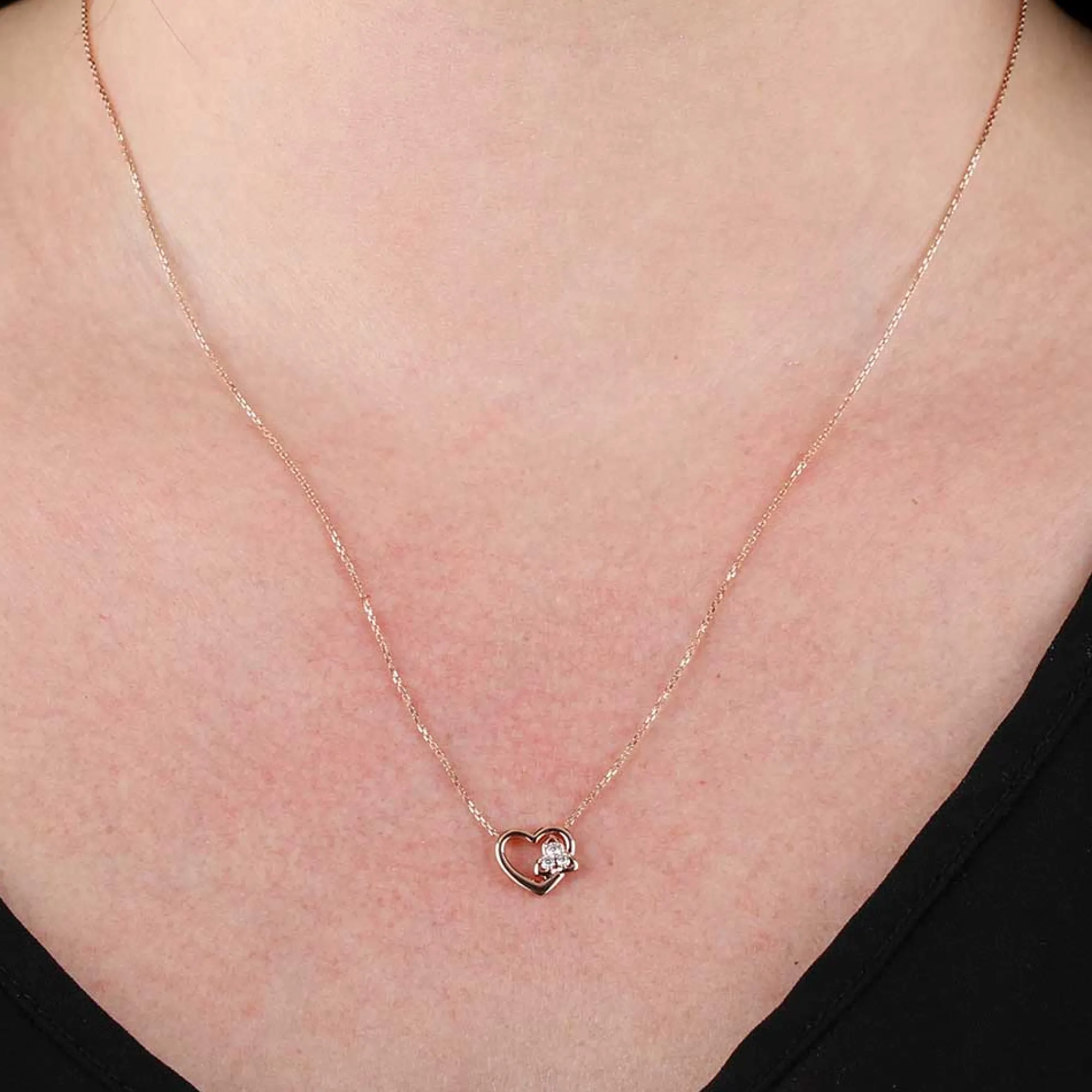 Rose Gold Diamond Heart Necklace 14K Sale