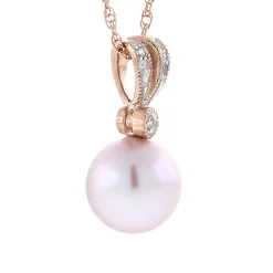 Rose Gold Freshwater Cultured Pearl & Diamond Pendant 14K Online