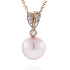 Rose Gold Freshwater Cultured Pearl & Diamond Pendant 14K Online