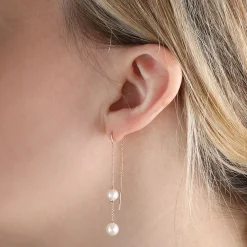 Rose Gold Freshwater Cultured Pearl Threader Earrings 14K Online