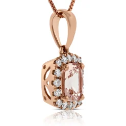 Rose Gold Morganite & Diamond Pendant 14K New