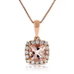 Rose Gold Morganite & Diamond Pendant 14K New