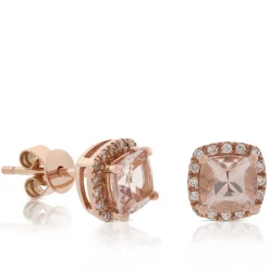 Rose Gold Morganite & Diamond Stud Earrings 14K Clearance