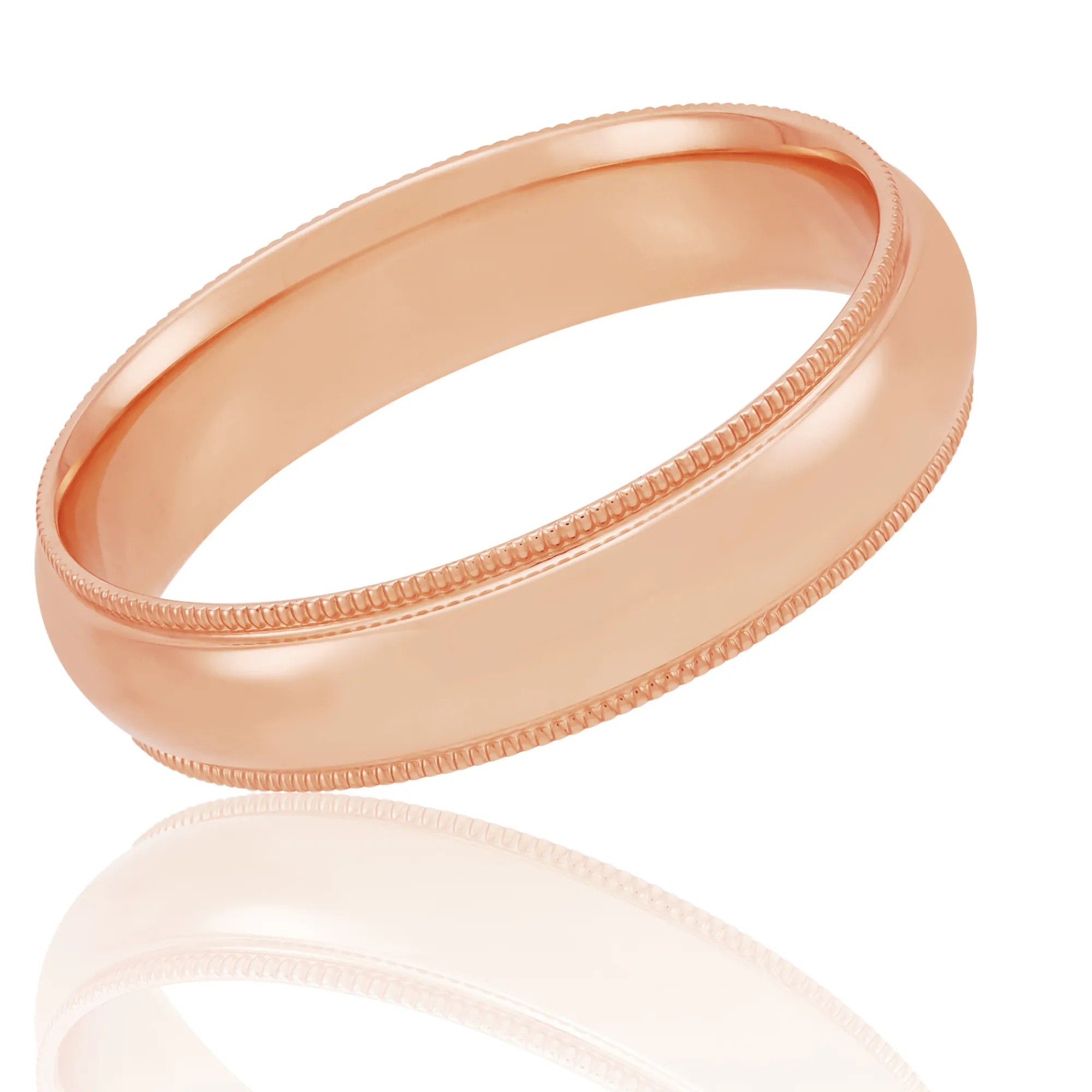 Rose Gold Polished Edge Milgrain Comfort Fit 5mm Band 18K Hot