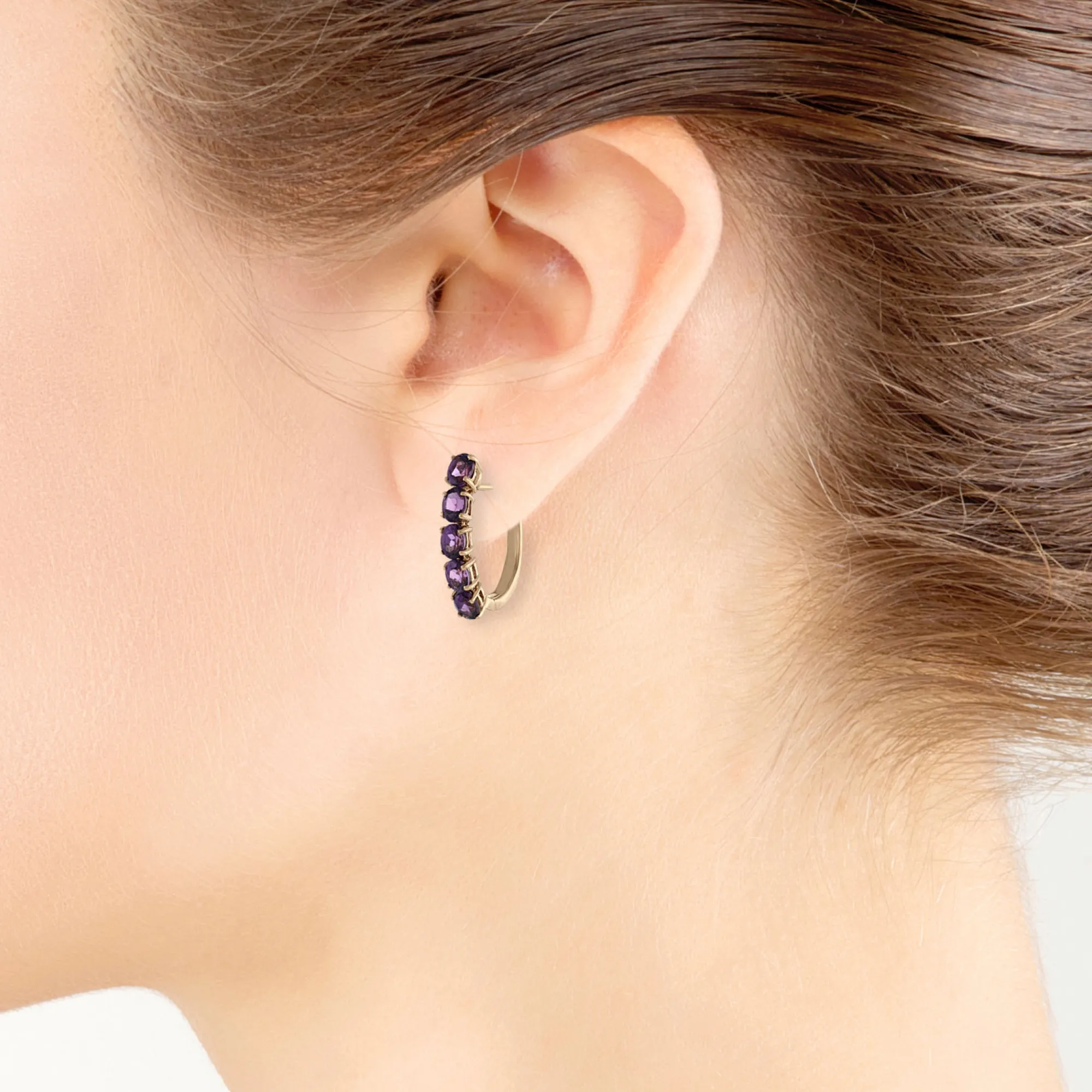 Rose Gold Rhodolite Garnet Hoop Earrings 14K Sale