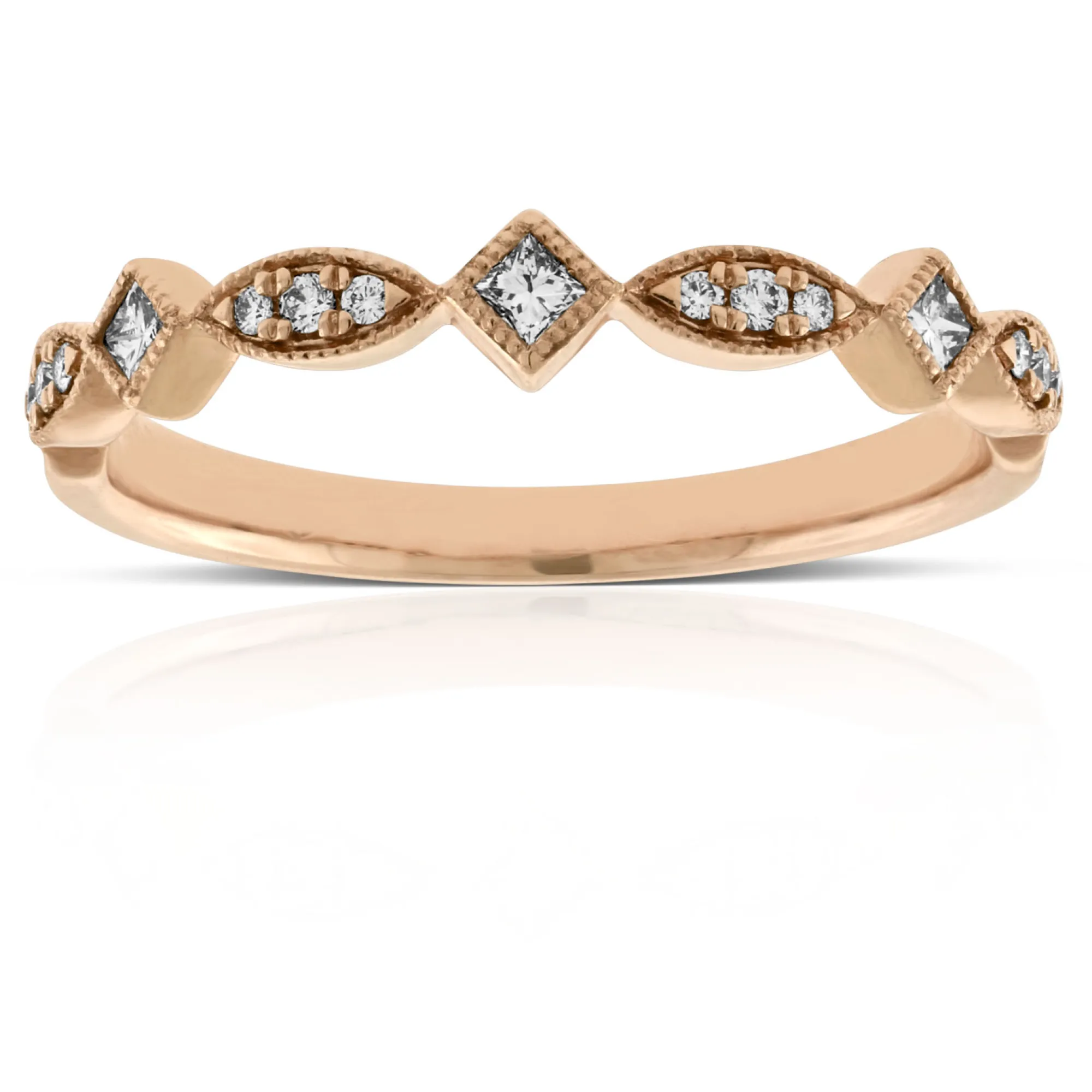 Rose Gold Round & Princess Cut Diamond Band 14K