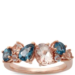 Rose Gold Scattered Cluster Morganite & Blue Topaz Band 14K Online