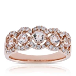 Rose Gold 5-Stone Morganite & Diamond Ring 14K Outlet