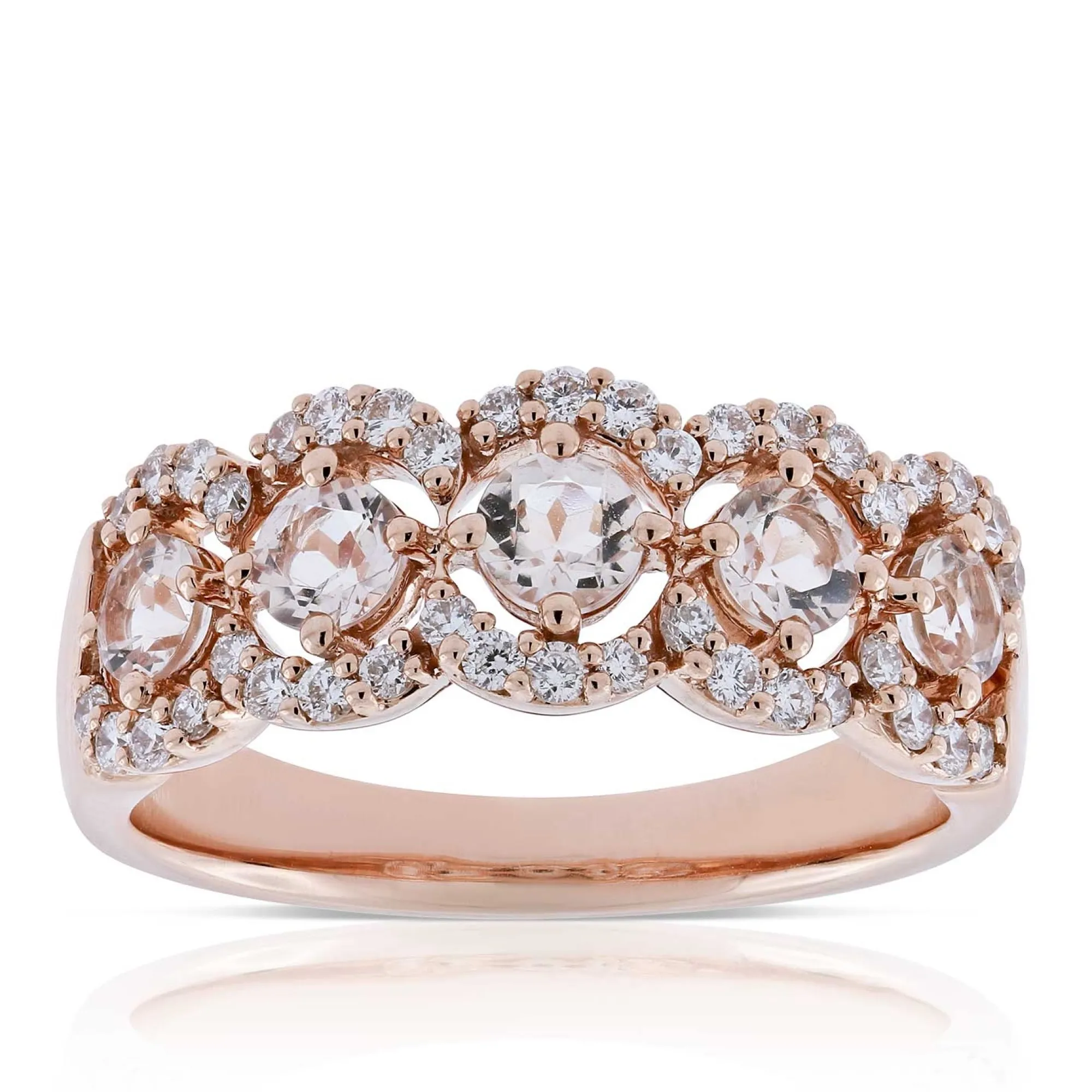 Rose Gold 5-Stone Morganite & Diamond Ring 14K Outlet