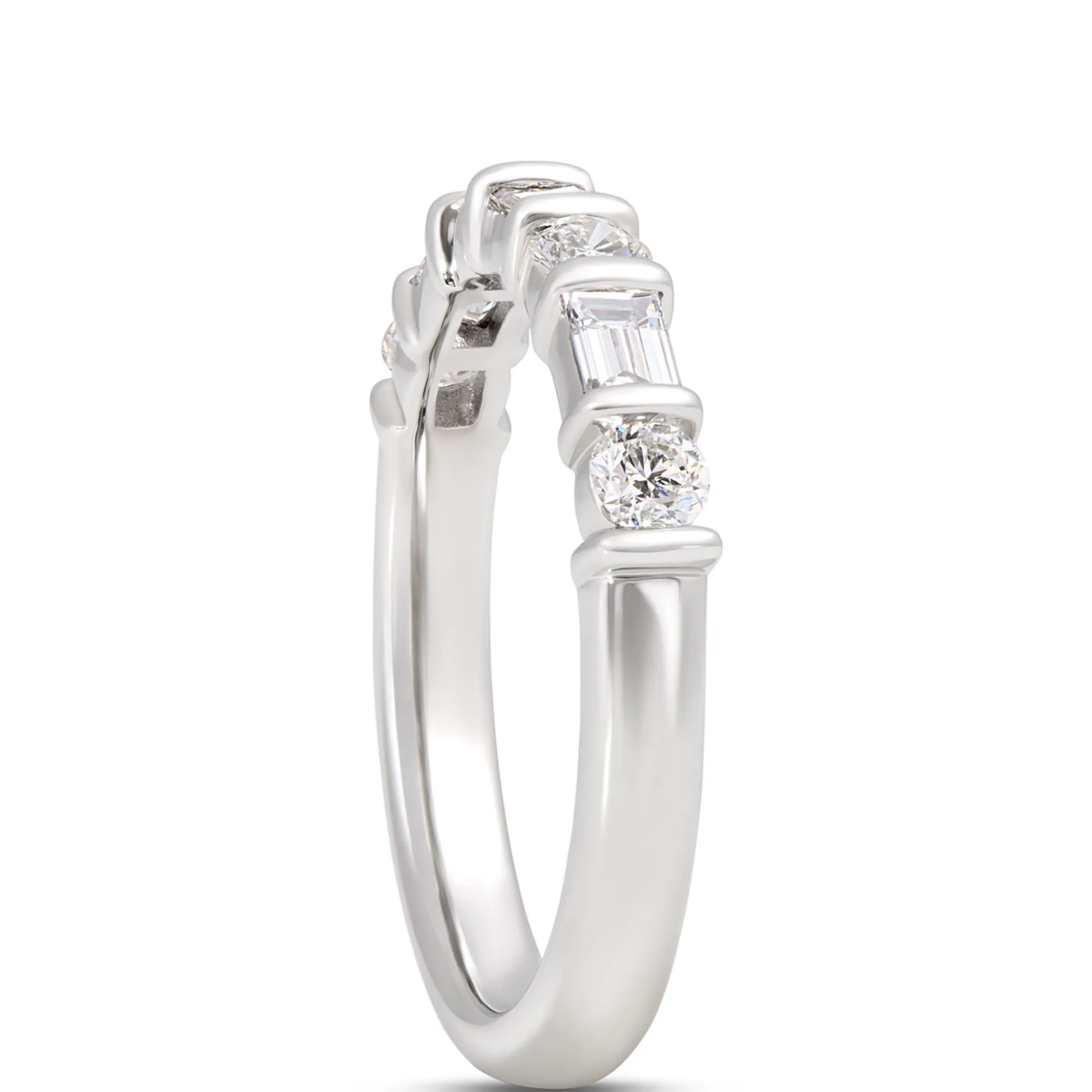 Round and Baguette Diamond Ring, ¾ Total Carat Weight, Platinum Hot