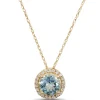 Round Aquamarine Pendant Necklace, 14K Yellow Gold Sale