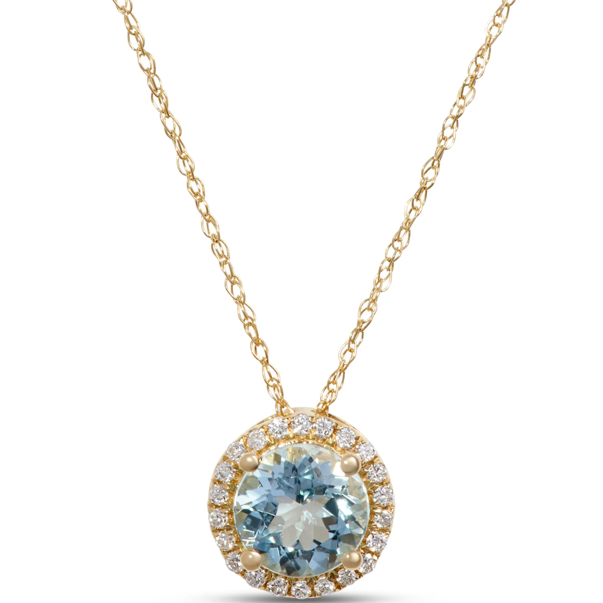 Round Aquamarine Pendant Necklace, 14K Yellow Gold Sale