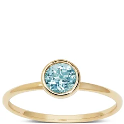 Round Bezel Set Blue Topaz Ring, 14K Clearance