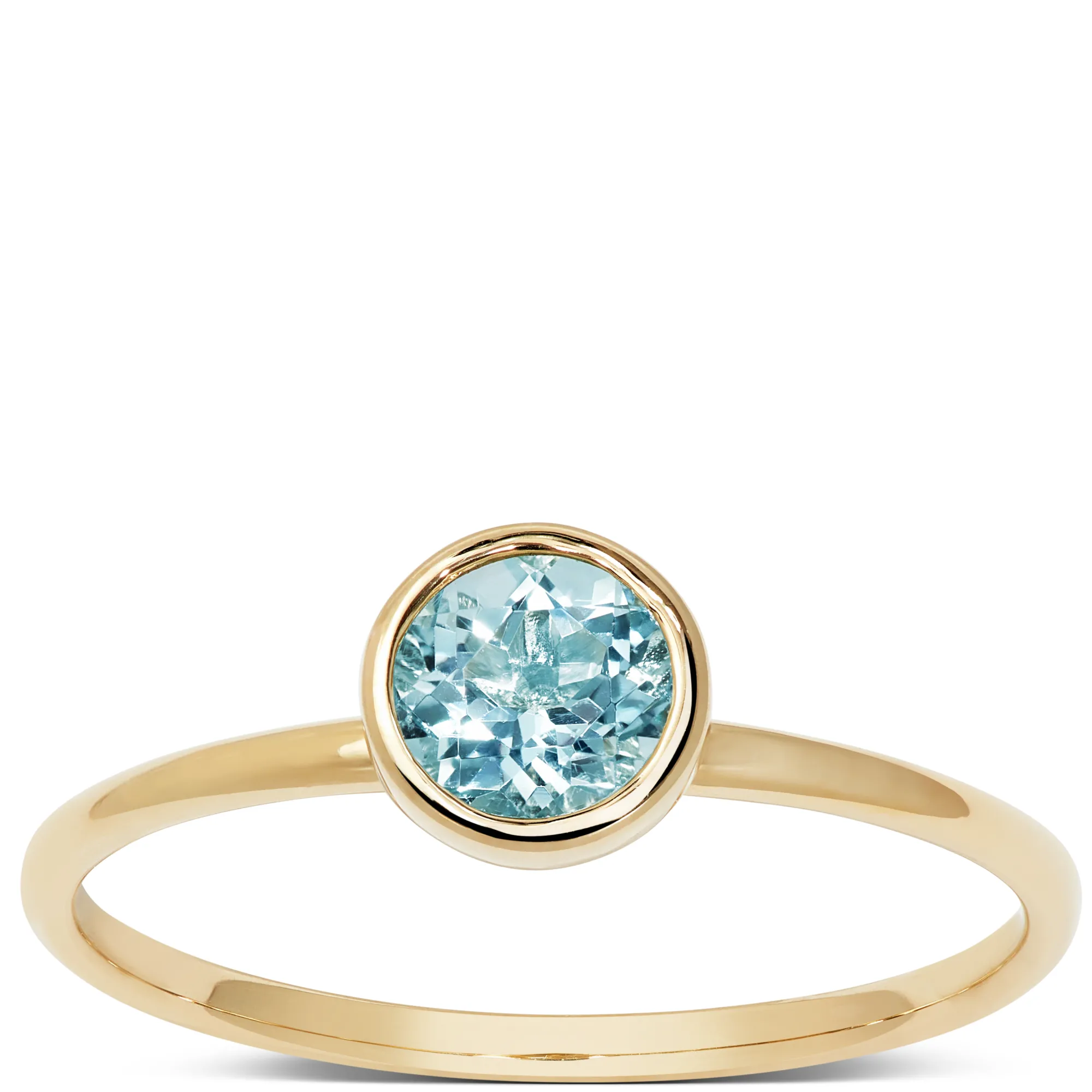 Round Bezel Set Blue Topaz Ring, 14K Clearance
