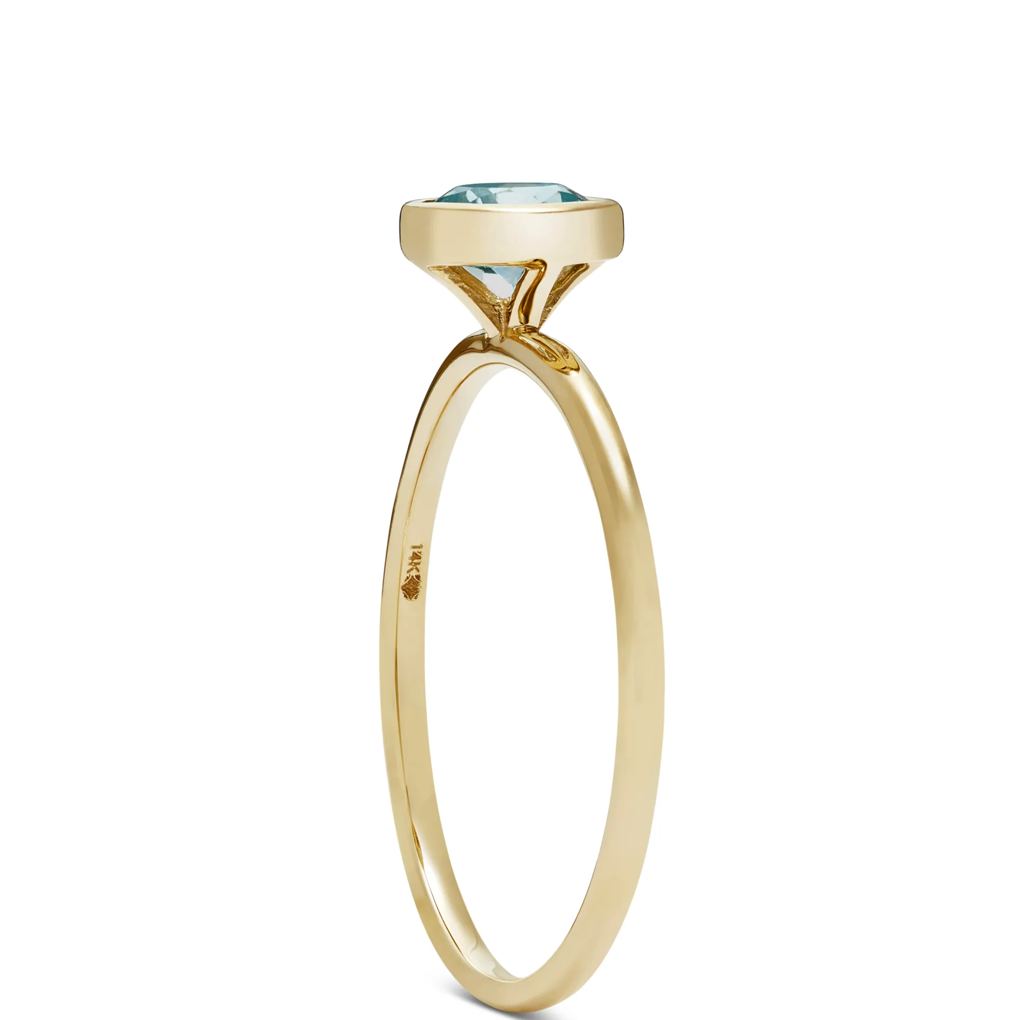 Round Bezel Set Blue Topaz Ring, 14K Clearance