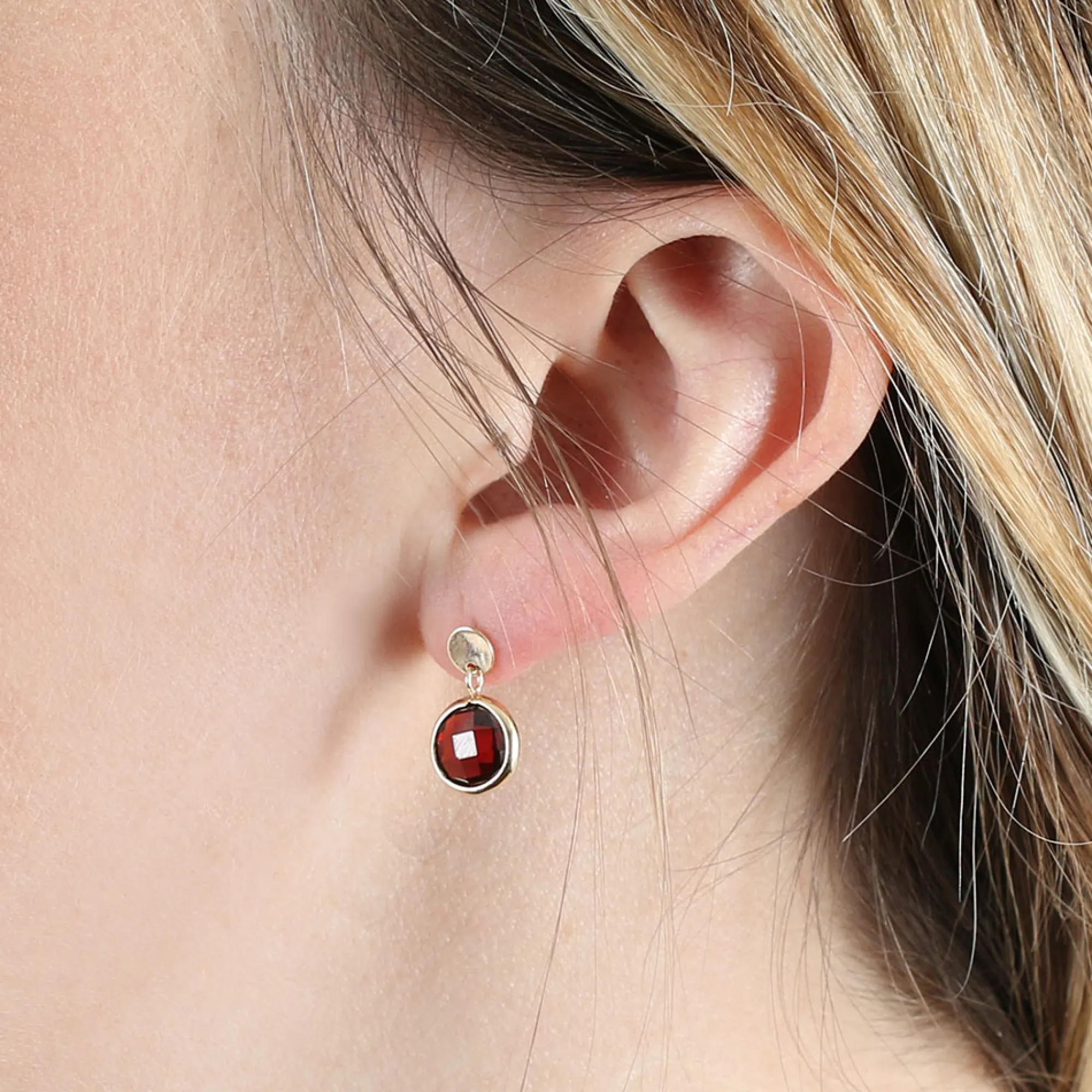 Round Bezel Set Garnet Earrings 14K Online