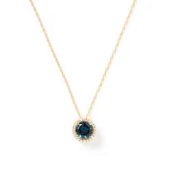 Round Blue Topaz and Diamond Pendant, 14K Yellow Gold Hot