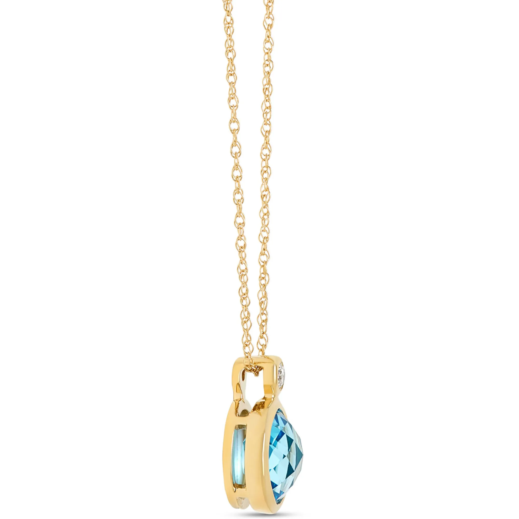 Round Blue Topaz Pendant Necklace, 14K Yellow Gold Best