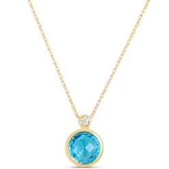 Round Blue Topaz Pendant Necklace, 14K Yellow Gold Best