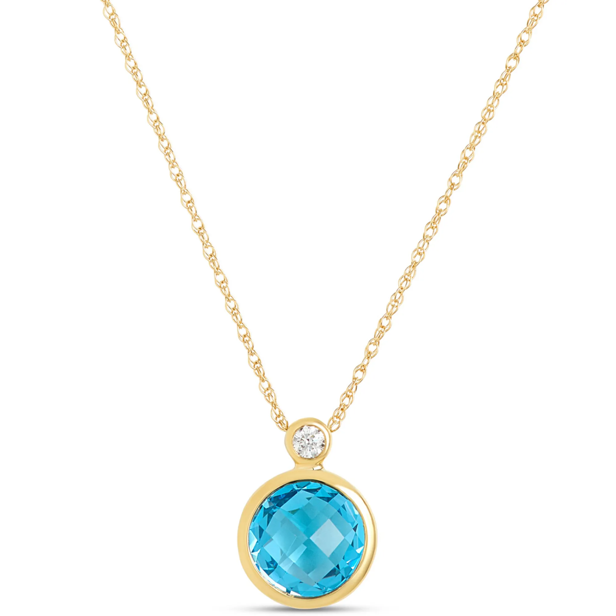Round Blue Topaz Pendant Necklace, 14K Yellow Gold Best