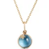 Round Blue Topaz Pendant Necklace with Star Overlay, 14K Yellow Gold Sale