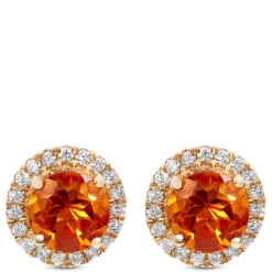 Round Cut Citrine and Diamond Halo Earrings, 14K Yellow Gold Online